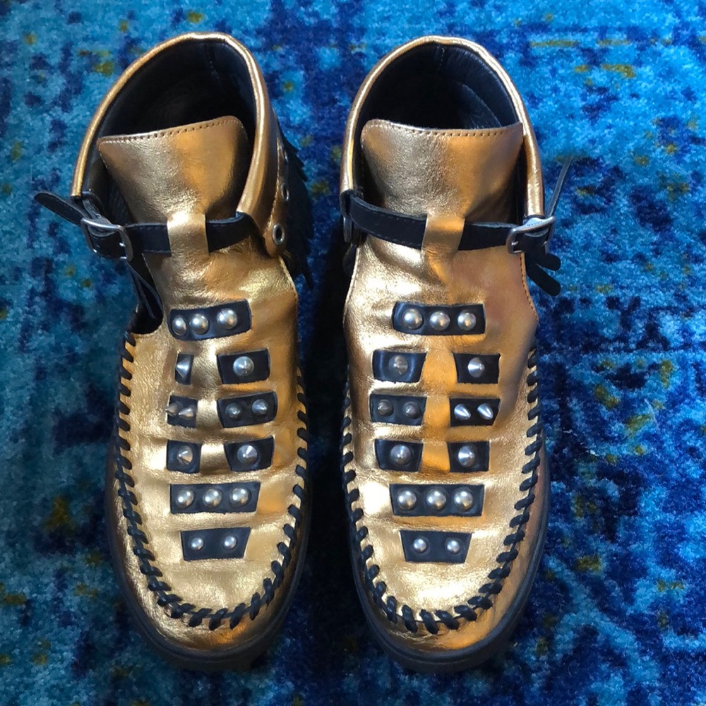 Coach Metallic Gold and Black Studded Fringe Mule - Picture 2 of 5